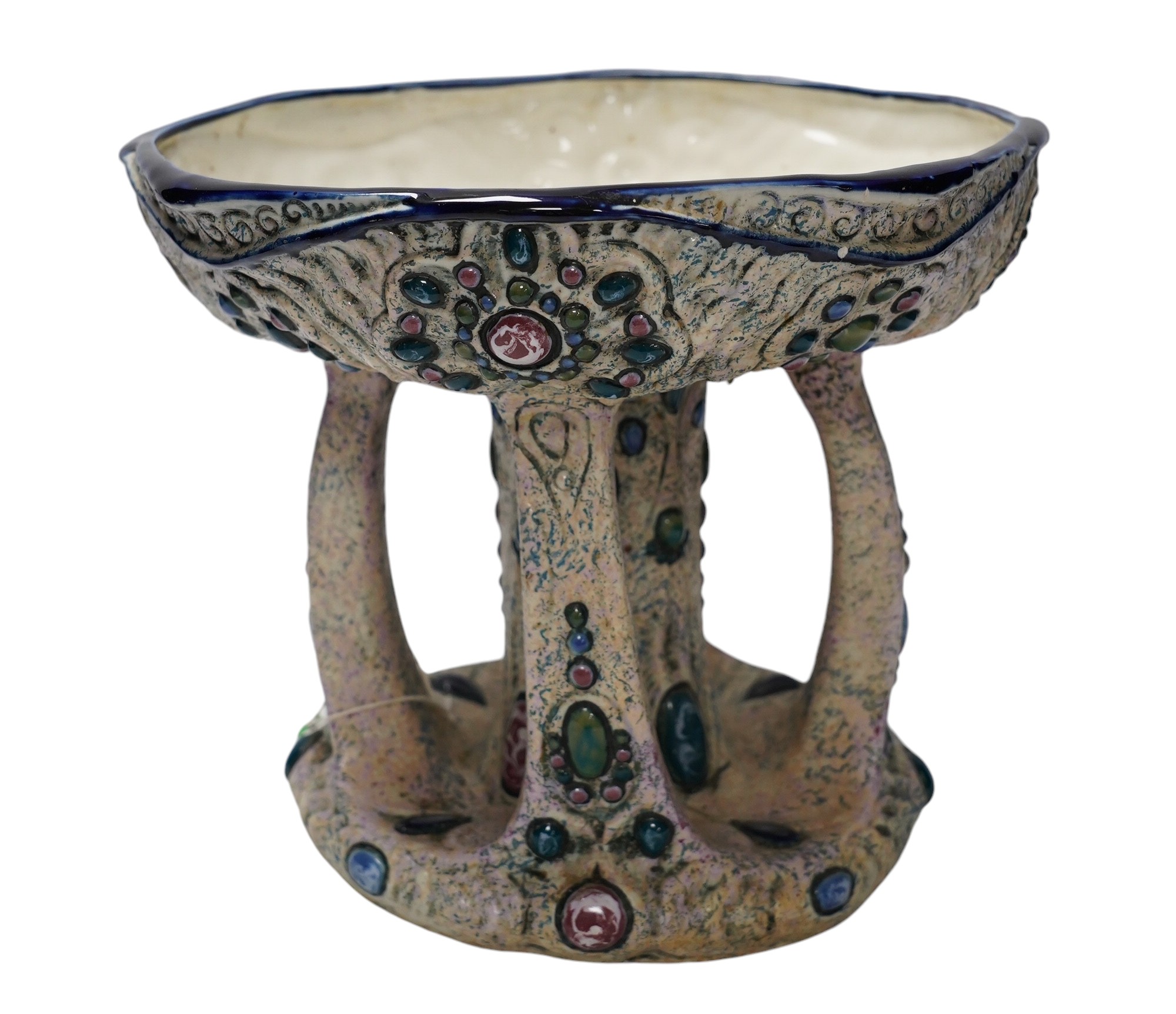 An Art Deco Turn Teplitz gemware pedestal bowl, 23.5cm. Condition - restored